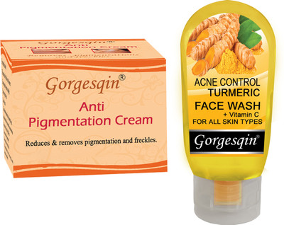 GORGESQIN Anti Pigmentation Cream 10 g, Removes pigmentation and freckles from 7 days, & Face Wash Turmeric 100 ml(2 Items in the set)