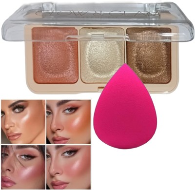 Facejewel Matte Blusher With Highlighter & Contour Palette Face & Cheeks With Blender(2 Items in the set)