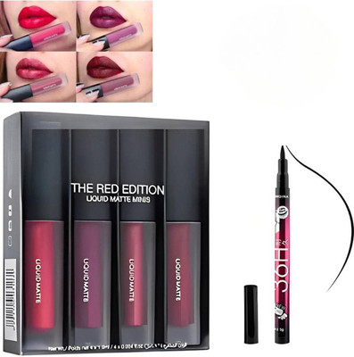 FOZZBY Liquid Matte beauty lipstick 4 pcs with waterproof sketch eyeliner black(2 Items in the set)