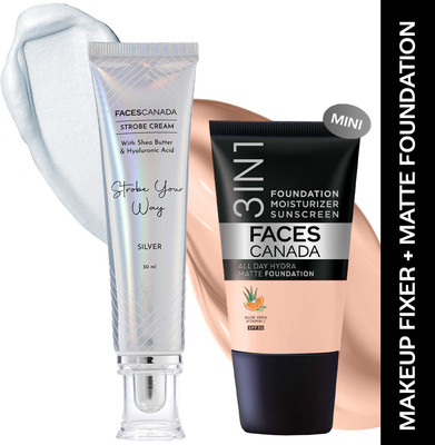 FACES CANADA Silver Strobe Cream (30ml) + Rose Ivory Hydra Matte Mini Foundation (18ml)(2 Items in the set)