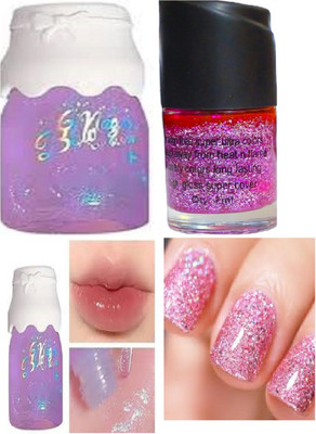 Luipui best pink glitter nail polish and pink lip gloss pack of 2(1 Items in the set)