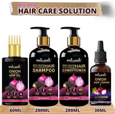 Phillauri Red Onion Hair Care Kit Hair Oil (60ml) + Shampoo (200ml) + Hair Conditioner (200ml) + Hair Serum (30ml)(4 Items in the set)