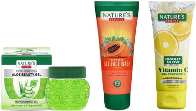 Nature's Moisturising Aloe Beauty Gel (100g)Anti-Pigmentation Papaya Gel Face Wash (50ml)Bright Glow Vitamin C Face Wash (50ml)(3 Items in the set)