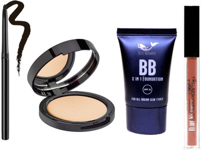 BLUEMERMAID MAKEUP COMBO FOUNDATION+COMPACT+LIPSTICK+KAJAL(1 Items in the set)