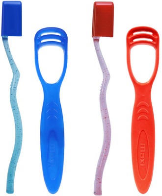 Maxi Oral Care Combo of 4-(2 Adults) System Hard Toothbrush & (2 TC) 1 Number Tongue Cleaner(4 Items in the set)