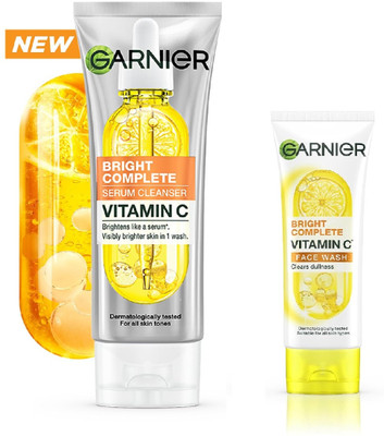 Garnier Men Bright Complete Vitamin C Cleanser Serum Face Wash-100g+Vitamin C Foaming FaceWash-50g(2 Items in the set)