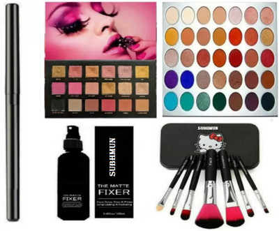 SUBHMUN Kajal & Set of 7 Makeup Brush & Rose Gold Eyeshadow Palette & Fixer & 35 MULTI COLOR Eyeshadow Palette(8 Items in the set)
