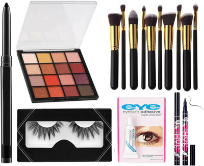 SUBHMUN Kajal & Eyeshadow Palette & False Eyelash , Glue & 36H Liquid Eyeliner & 10in1 Makeup Brush(5 Items in the set)