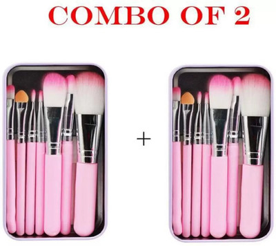SHEFFO 7pc makeup brush set of pink combo set of 2 (14 Items in the set)(14 Items in the set)
