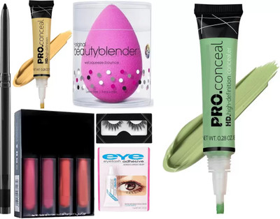 SHEFFO 4 Lipstick,Blender,False Eyelash Pair Glue & Yellow Concealer Corrector(5 Items in the set)