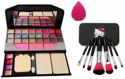 HOUSE OF COMMON 6155 Makeup Eye Shadow Kit & 7 PECS PROFESSIONAL MINI MAKE UP BRUSH & SPONGE PUFF BLENDER(9 Items in the set)