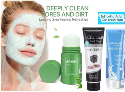 Libline Face Cleansing Mud Mask Stick Green Tea & Charcoal tube & Ice Cream Mask(3 Items in the set)