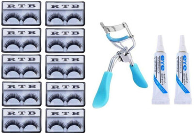 RTB FALSE EYELASHES-SET OF 10, 2 EYELASHES GLUE & EYELASH CURLER (PACK OF 13)(13 Items in the set)