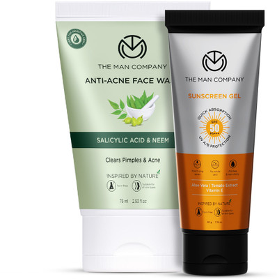 THE MAN COMPANY Sunscreen Gel SPF 50 PA+++ with Anti-Acne Face Wash Combo for Men(2 Items in the set)