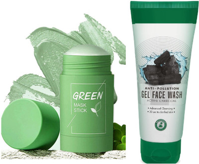 GABBU Combo For Cleansing Mask Mud & Green Tea Facial Detox Face Wsah(2 Items in the set)