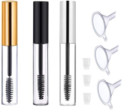 VASADIGITAL 3pcs 10ml Reusable Black Gold & Silver Empty Mascara Bottle Tube Container With 3 Pcs Stopper and 3 Pcs Funnel(9 Items in the set)