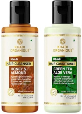 khadi ORGANIQUE Honey Almond hair cleanser & Green Tea Aloe Vera Conditioner(2 Items in the set)