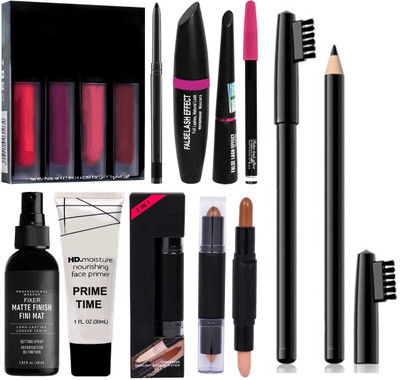 SUBHMUN 3in1 Eyeliner Mascara Eyebrow Eyeshadow Makeup Accessories & Red Edition Liquid Matte Lipstick(12 Items in the set)