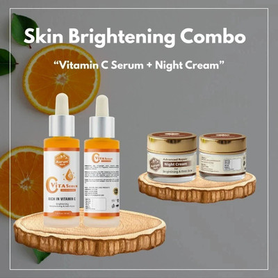 AURUM HERB Skin Brightening Combo with Vitamin C Serum and Advanced Repair Night Cream for Glowing, Firm, Hydrated Skin(2 Items in the set)