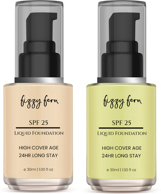 Fizzy Fern Liquid Foundation with SPF 25, Matte Finish, Lightweight, Waterproof- 60ml(2 Items in the set)