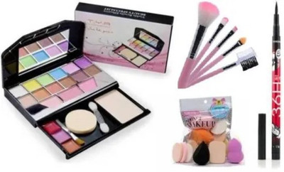Pohok 5024 Mini Travel Make Up Kit & 5 Piece Make Up Brush & 36 Hour Eyeliner & 6in1 Family Pack Puff(4 Items in the set)