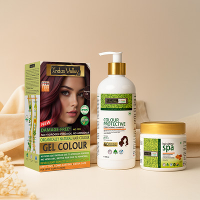 Indus Valley Colour Protective Shampoo 200 ml No Parabens, Natural Damage Free Gel Hair Colour Burgundy & Hair Ultima Spa (Set of 3)(3 Items in the set)