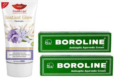 BOROLINE ANTISEPTIC CREAM PACK OF 2 WITH FACE CARE SOAP FREE TURMERIC INSTANT GLOW FACE WASH 100 ML(3 Items in the set)