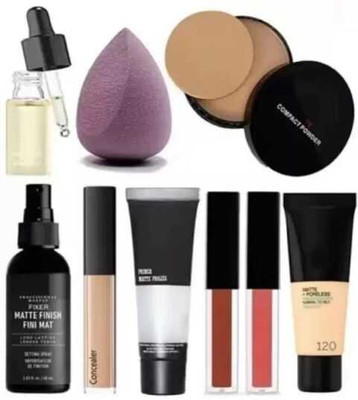 Beauzy 9in1 Makeup Combo Lipstick Primer Fixer Foundation Powder Serum concealer Puff(9 Items in the set)