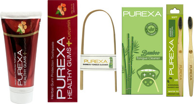PUREXA Orthodontic Bamboo Toothbrush With Healthy Gums Toothpaste and Bamboo Tongue Cleaner(4 Items in the set)