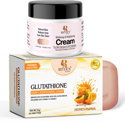 R RIZTICS Whitening Cream With Niacinamide 100gm & Glutathione Soap With Kojic Acid & Vitamin C - Honey Papaya 75Ggm(2 Items in the set)