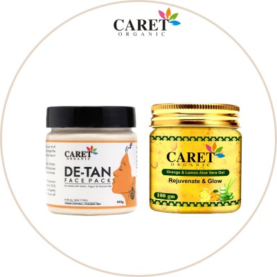 Caret Organic De-Tan Facepack Vitamin C Orange & Lemon Aloevera Gel - Paraben Free(2 Items in the set)