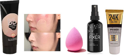 nn 4 In 1 Combo Kit - Foundation, Makeup fixer , Beauty blender ,Primer Face Makeup - Complete Makeup Combo Set(4 Items in the set)