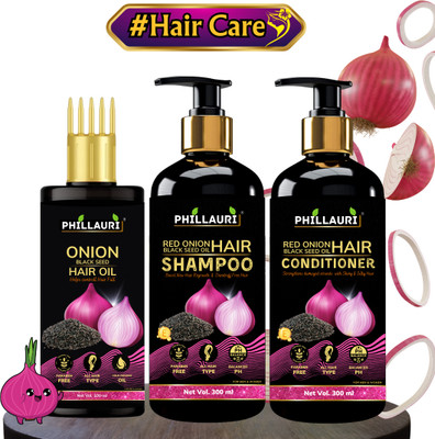 Phillauri Red Onion Black Seed Hair Regrowth Combo Hair Oil(100ml), Shampoo(300ml), Conditioner(30ml)(3 Items in the set)