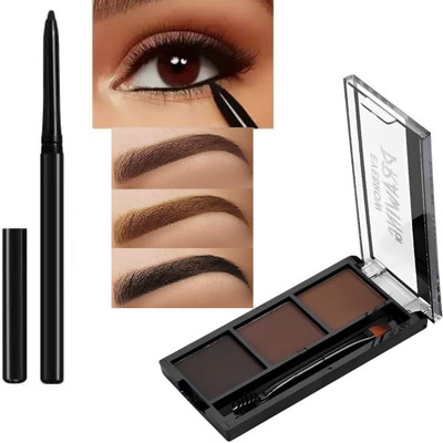 BLUEMERMAID 3 Shades Eyebrow Palette & Black rayon kajal ( set of 2)(2 Items in the set)
