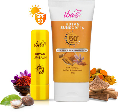 Iba Ubtan Lip Balm (4.5g) + Ubtan Sunscreen (50g) Combo | For UVA & UVB Protection(1 Items in the set)