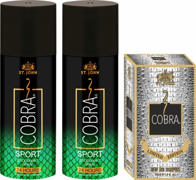 ST-JOHN Cobra Deodorant Sport 150ML (Pack of 2) & Cobra Limited Edition 30ML Gift Pack(3 Items in the set)