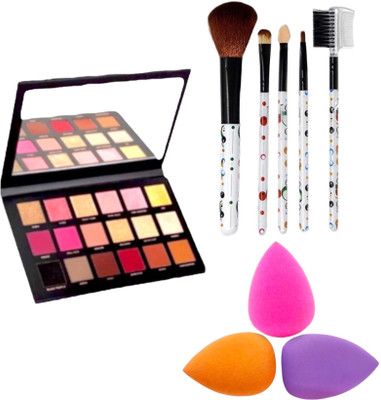 Mehaay cosmetics 18 color Eyeshadow with 5 pcs brushes ,sponge 3(3 Items in the set)