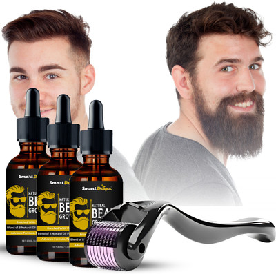 smartdrops Advance Beard Growth Kit for Men-Growth Oil, Activator, Derma Roller 0.5 mm(3 Items in the set)