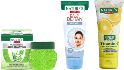 Nature's Moisturising Aloe Beauty Gel (100g)Daily De-Tan Gel Face Wash (50ml)Bright Glow Vitamin C Face Wash (50ml)(3 Items in the set)