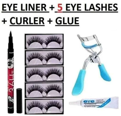 mkldsrh false eyelashes pair of 5 with 36 h eyeliner curler eyelash glue for eyes(4 Items in the set)