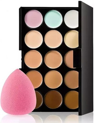 Mixonshun 15 color Natural Contour Face Makeup concealer Palette With Blender puff(2 Items in the set)