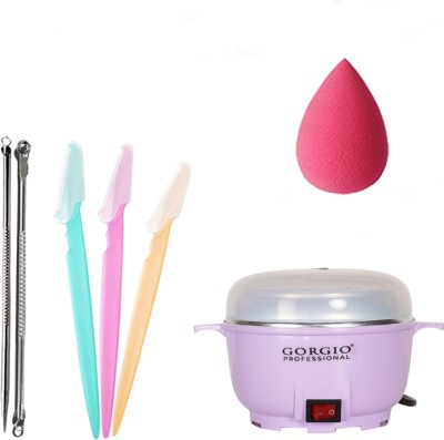 Gorgio Professional Wax Heater Machine, Blackhead Remover, Eyebrow Razors and Beauty Blender Sponge(4 Items in the set)