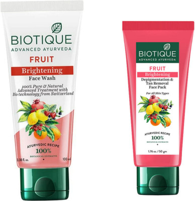 BIOTIQUE Fruit Face Wash 100 ML & Fruit Face Pack 50 ML(2 Items in the set)