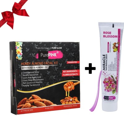 PurePINK Honey Almond Facial Kit 400ml + Hair Removal Cream with Rose Extract120ml(2 Items in the set)