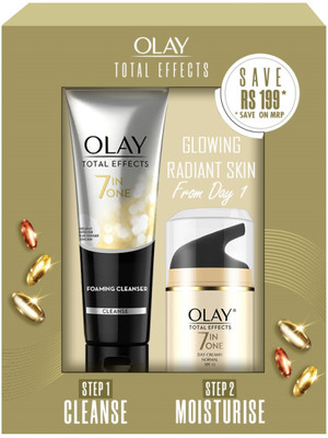 OLAY Total Effects 7 in 1, Exfoliating Cleanser 100g + Anti Ageing Moisturiser (SPF 15) 50g(2 Items in the set)