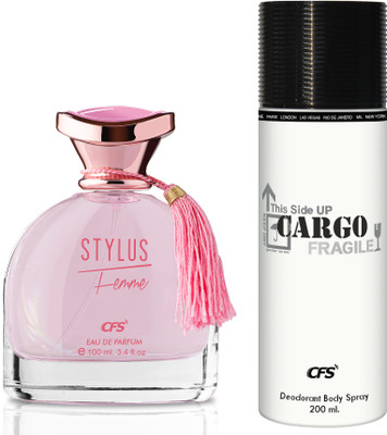 CFS Stylus Pink EDP Long Lasting Perfume & Cargo White Deodorant Body Spray(2 Items in the set)