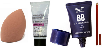 BLUEMERMAID BEST FOUNDATION + RED PENCIL + MAKEUP BLENDER + TUBE PRIMER COMBO(4 Items in the set)