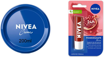 NIVEA Blue Creme 100ml lotion & Pomegranate Lipbalm Set of 2(2 Items in the set)