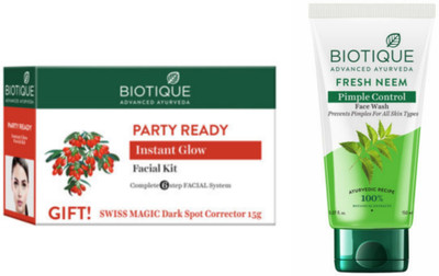 BIOTIQUE Party Ready Facial Kit & Neem Face Wash 150 ml (2 Items in the set)