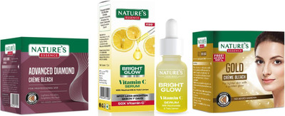 Nature's Diamond Cream Bleach (21g) Bright Glow Vitamin C Serum (12ml) Gold Cream Bleach (21g)(3 Items in the set)